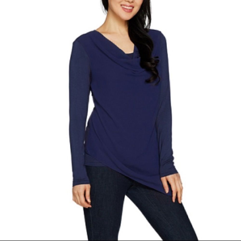 Lisa Rinna Collection Asymmetrical Drape Blouse